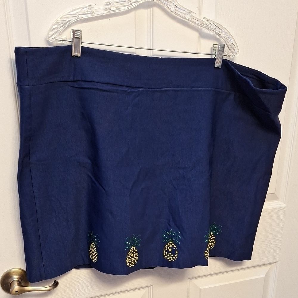 Coral Bay Navy Skirt with Pineapple Embellishments Size 3X